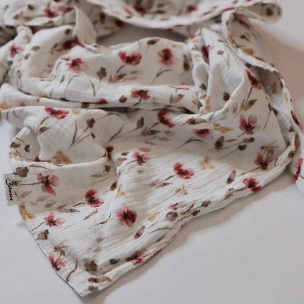 Musselinschal Erwachsene "rosa Blumen" 240x100cmUnsere Musselinschals bringen Farbe in deinen Kleiderschrank und erhöhen den Kuschelfaktor! Sie bestehen zu 100% aus Baumwolle.Die Masse des Dreieckstuch ist in ca. Musselinschal ErwachseneBöhnens