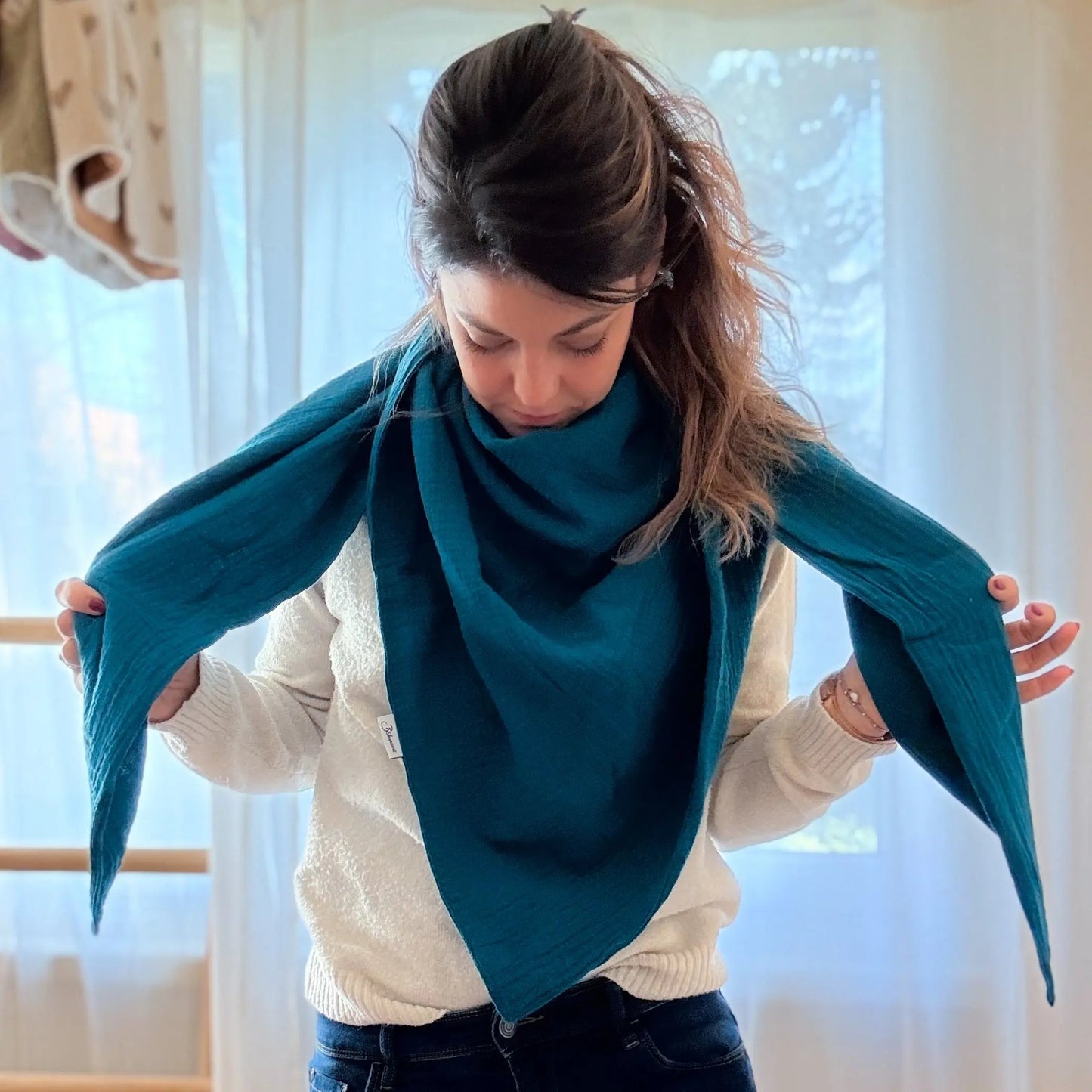 Musselinschal Erwachsene "petrol" 240x100cm Böhnens Böhnens