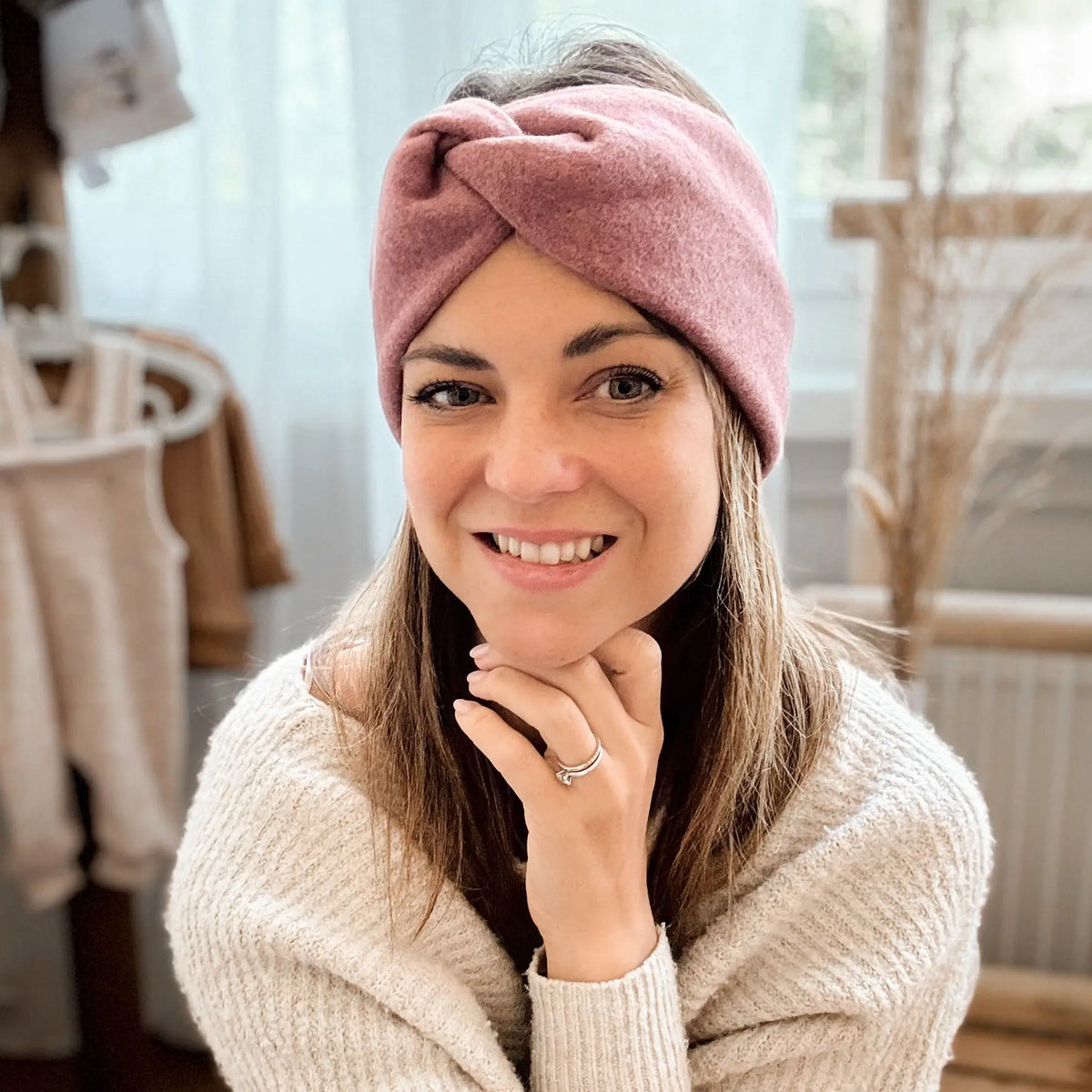 Bio Baumwollfleece Stirnband in Bordeaux melange