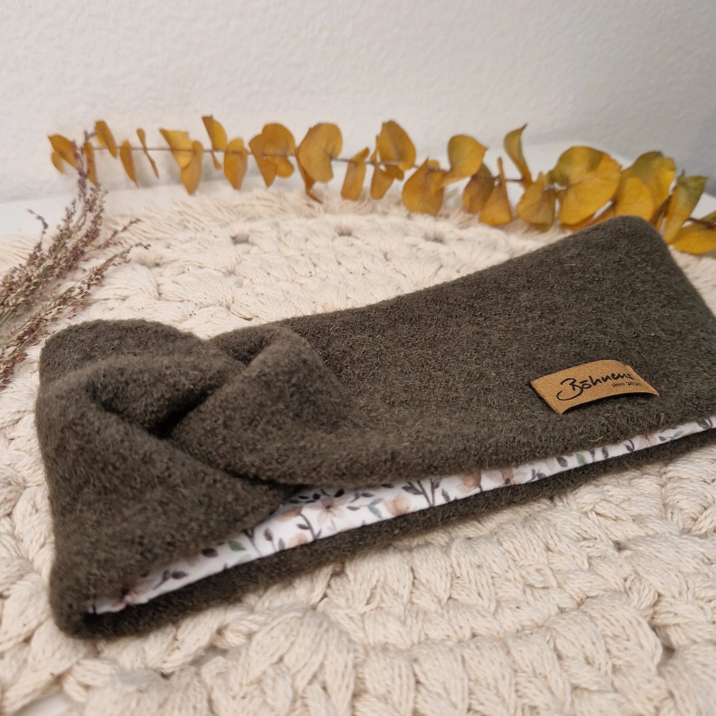 Stirnbänder aus Wollwalk "taupe" Böhnens