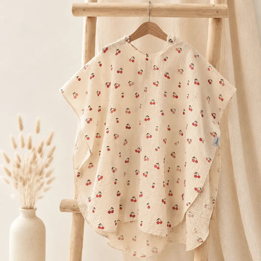 Badeponcho Kinder Bio Musselin Kirschen