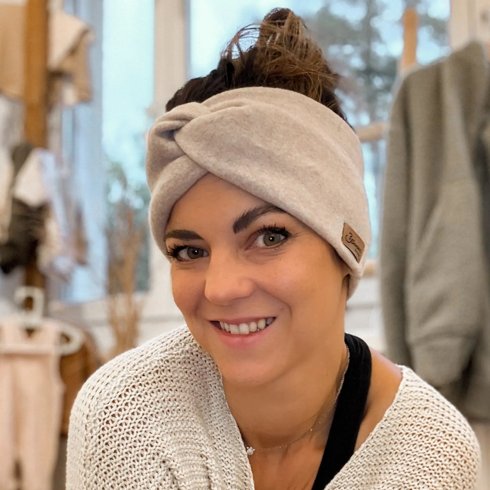Bio Baumwollfleece Stirnband in Taupe melange Böhnens Böhnens