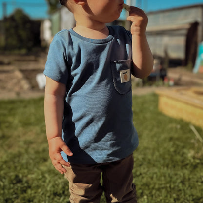 Kinder T-Shirt Jeansblau mit Patch